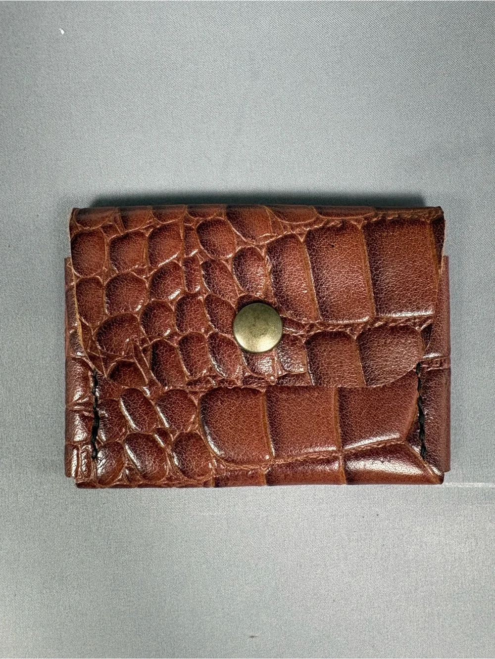 Vintage Brown Croc Embossed Leather Coin Purse Card Holder